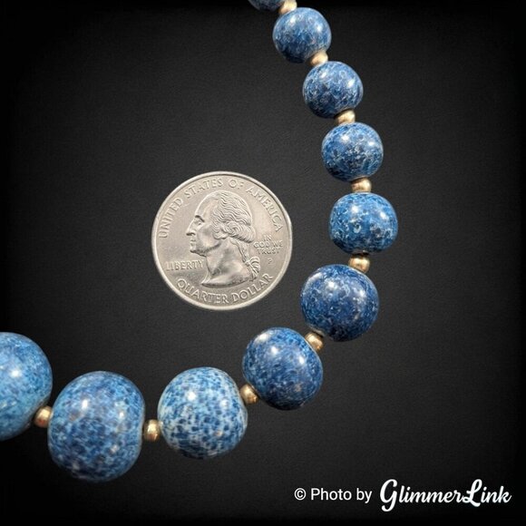 Vintage Blue Mottled Stone Graduated Chunky Beaded Necklace - Picture 7 of 13